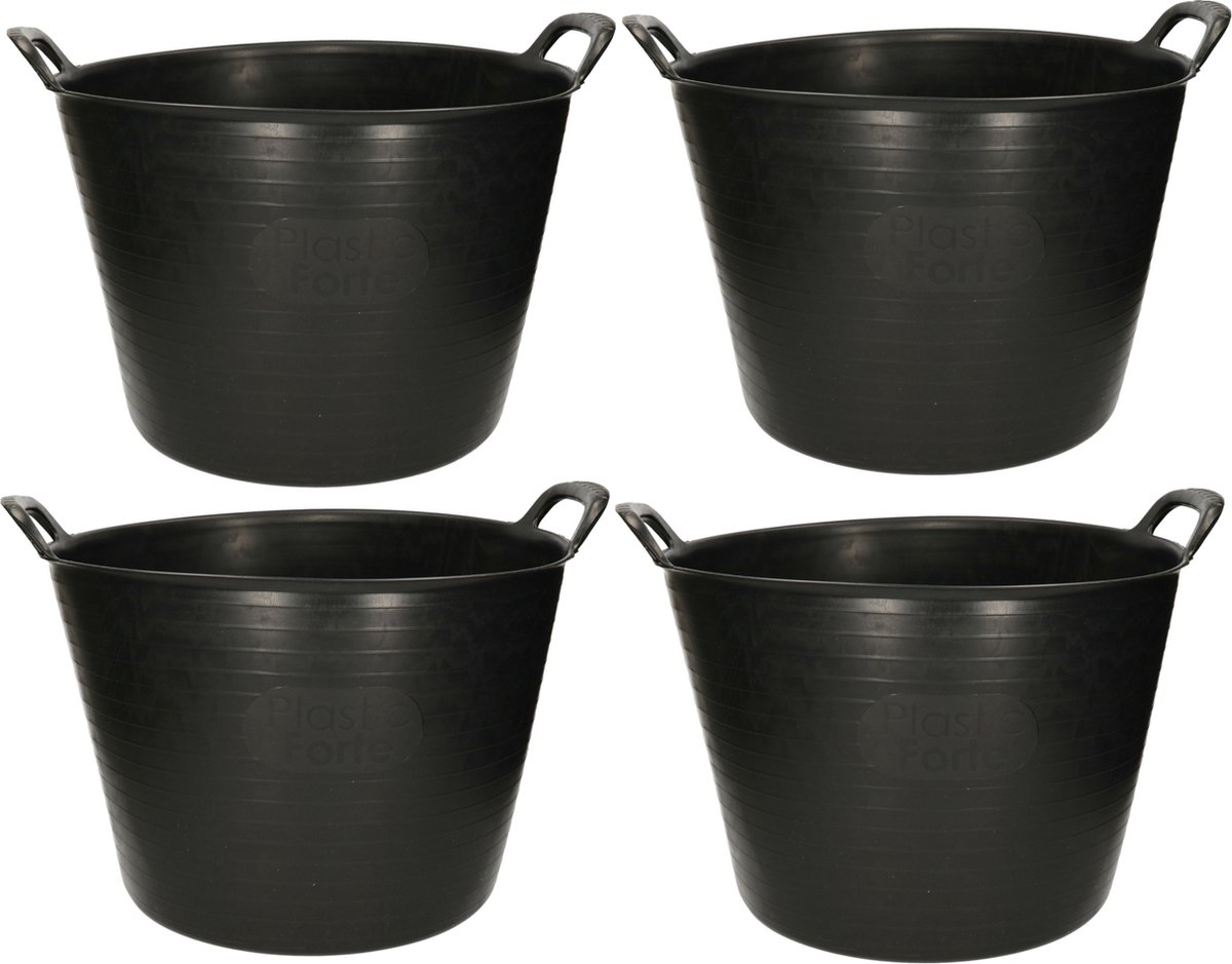 Goedkoopste Plasticforte Flexibele kuip emmer - 5x stuks - wasmand - rond - zwart - 42 liter - Opbergmanden