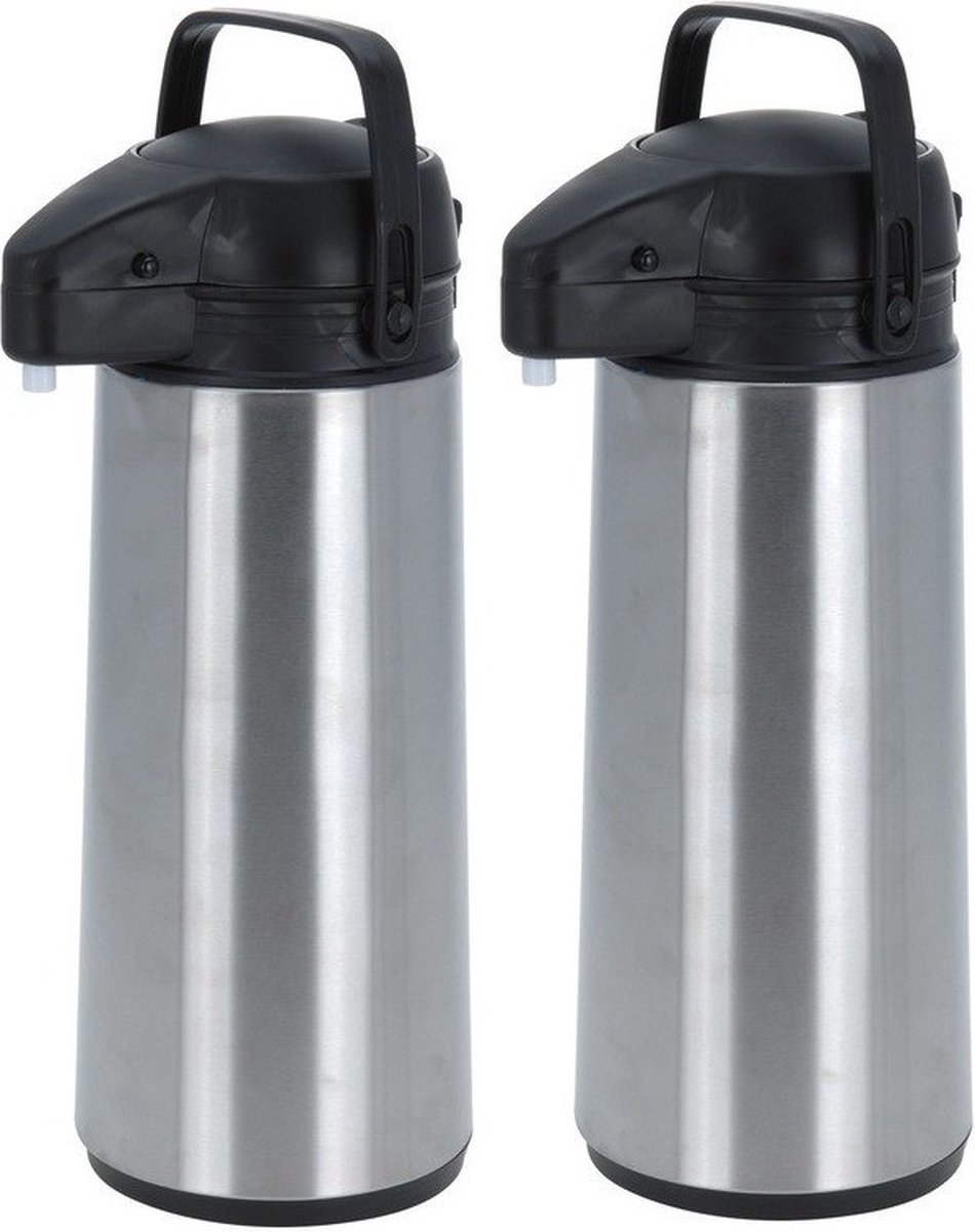 Thermoskan/isoleerkan - 2x - met pomp - RVS - 1,8 liter - Koffiekannen/theekannen
