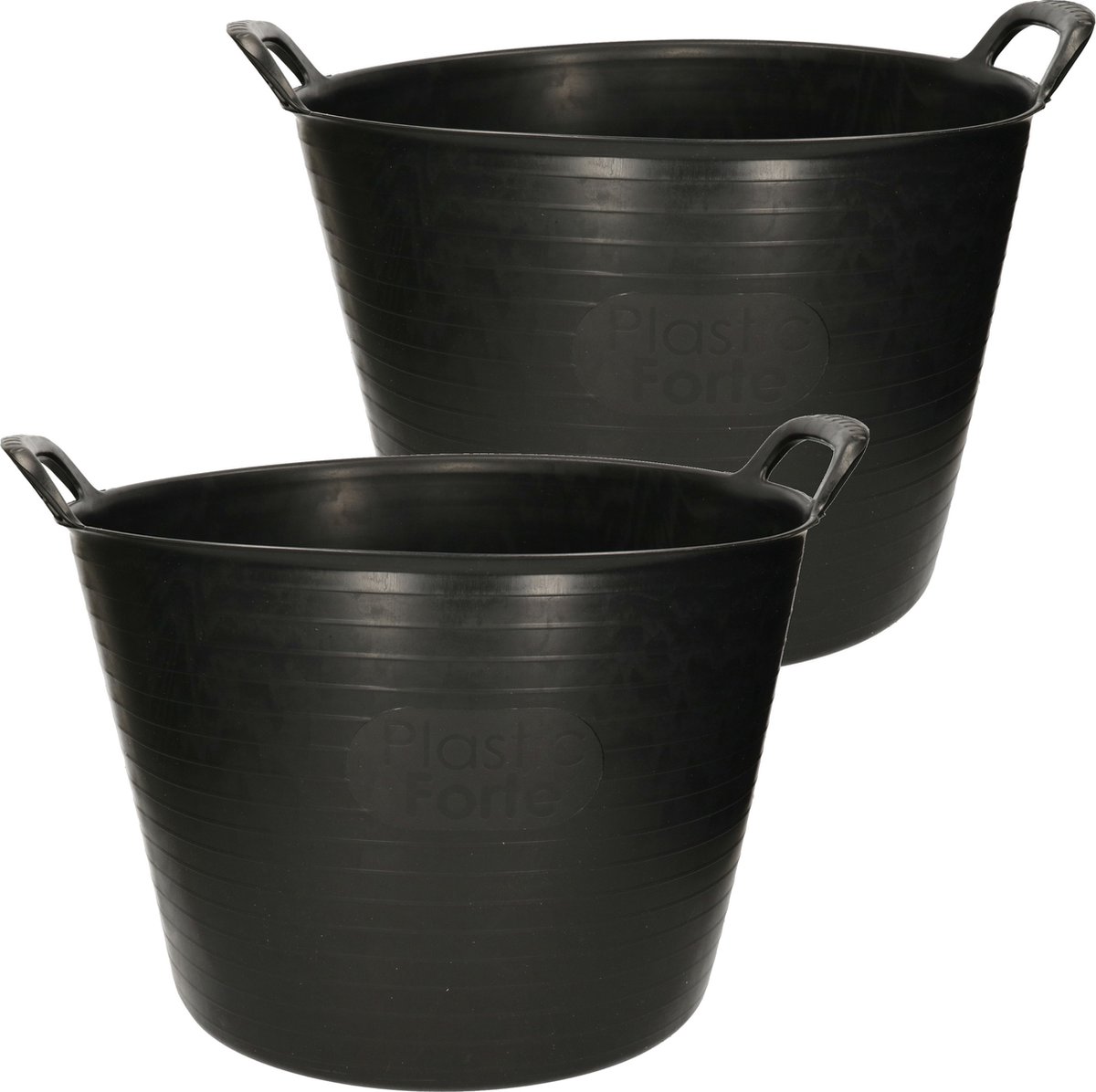Goedkoopste Plasticforte Flexibele kuip emmer - 2x stuks - wasmand - rond - zwart - 42 liter - Opbergmanden
