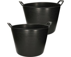 Plasticforte Flexibele kuip emmer - 2x stuks - wasmand - rond - zwart - 42 liter - Opbergmanden