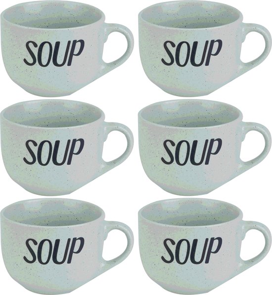 6x Tasses à soupe vertes en poterie 11 cm 510 ml - Matériel de cuisine / cuisine - Vaisselle - Servir la soupe - Tasses à soupe / bols à soupe 1 pièce