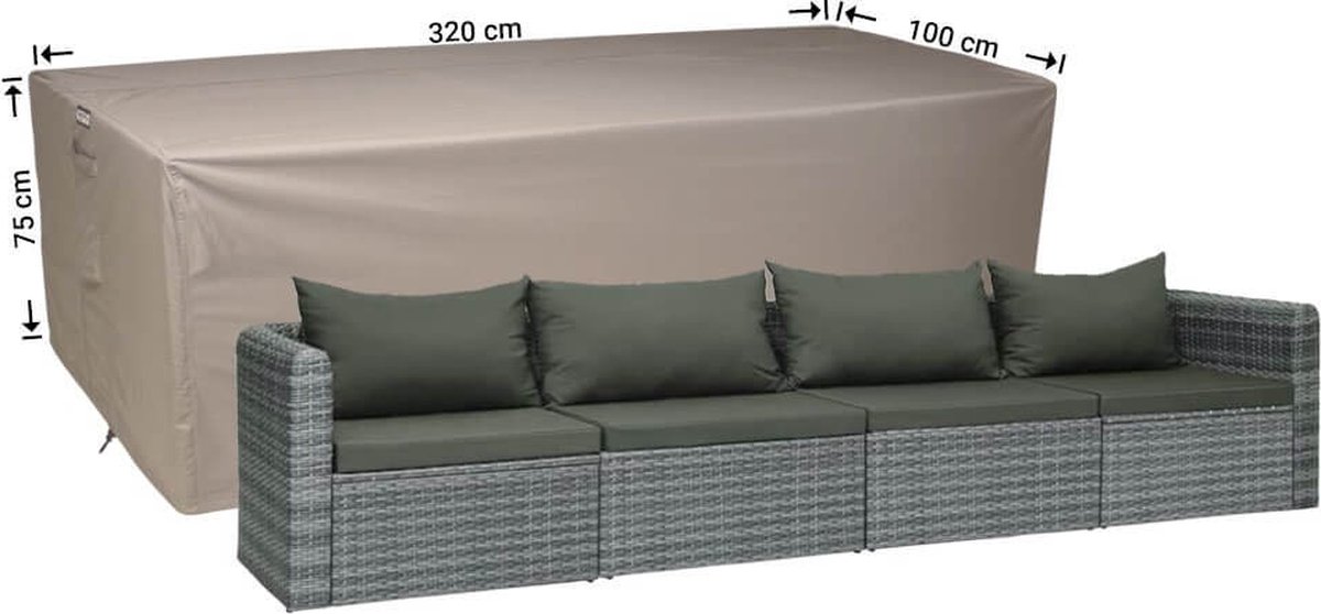 Raffles Covers Loungebank hoes - 320 x 100 H: 75 cm - RLB320straight - Waterdicht | Solution Dyed | UV-bestendig | Elastisch trekkoord | Airvents - Beschermhoes tuinmeubelen