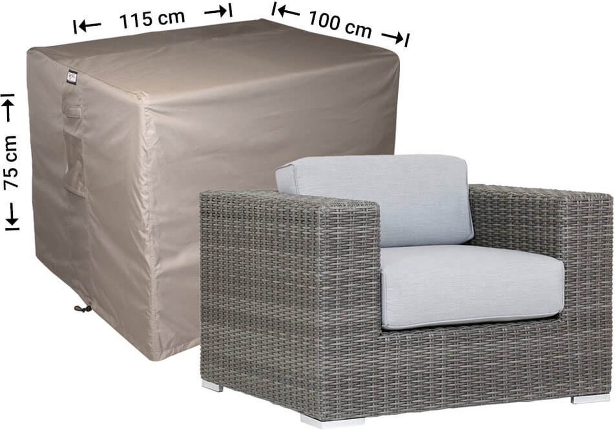 Raffles Covers Tuinstoelhoes - 115 x 100 H: 75 cm - RLC115straight - Waterdicht - Ademend - UV-bestendig - Elastisch rijgkoord - Beschermhoes tuinmeubelen Taupe