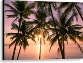 Canvas - Tropische Palmbomen voor Oceaan en Zonsondergang - 100x75 cm Foto op Canvas Schilderij (Wanddecoratie op Canvas)