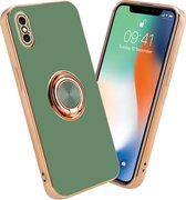 Cadorabo Hoesje geschikt voor Apple iPhone X / XS in Glossy Licht Groen - Goud met ring - Beschermhoes van flexibel TPU-silicone Case Cover met camerabescherming en magnetische autohouder