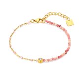 Twice As Nice Armband in goudkleurig edelstaal, roze email bolletjes, roze steentjes, 1 kristal 16 cm+3 cm