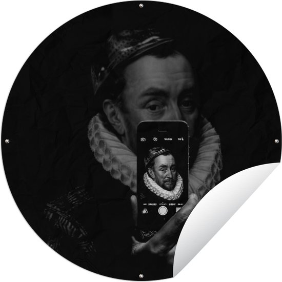 Tuincirkel Portret van Willem I - Adriaen Thomasz - Zwart - Wit - 90x90 cm - Ronde Tuinposter - Buiten