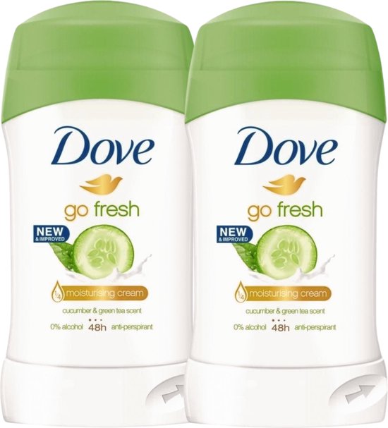 Dove Go Fresh Cucumber GreenTea Deodorant Stick - 2 x 40 g - Deodorant Vrouw Voordeelverpakking