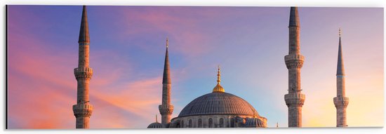 Dibond - Prachtige Stenen Moskee onder de Turkse Zonsondergang - 60x20 cm Foto op Aluminium (Met Ophangsysteem)