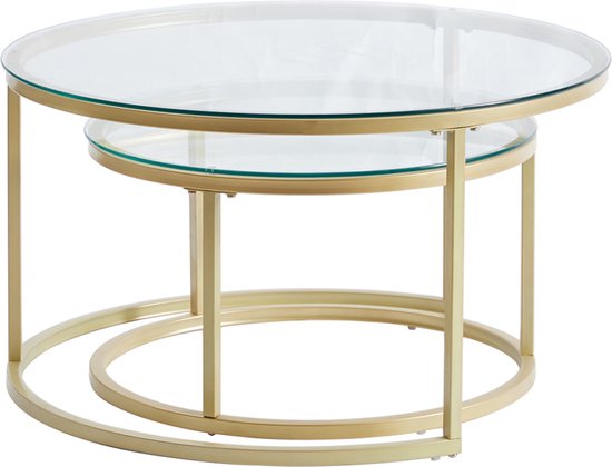 Set van 2 ronde salontafels - hout - Tafels
