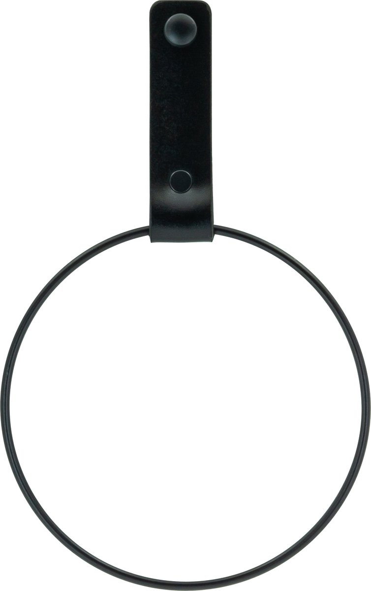 Buffel&Co leren handdoekring – Handdoekhaak – Handdoek houder RVS - 4mm dik – 100% Buffel leer – incl. zwarte sierkapjes - Rond Ø 15cm - Zwart