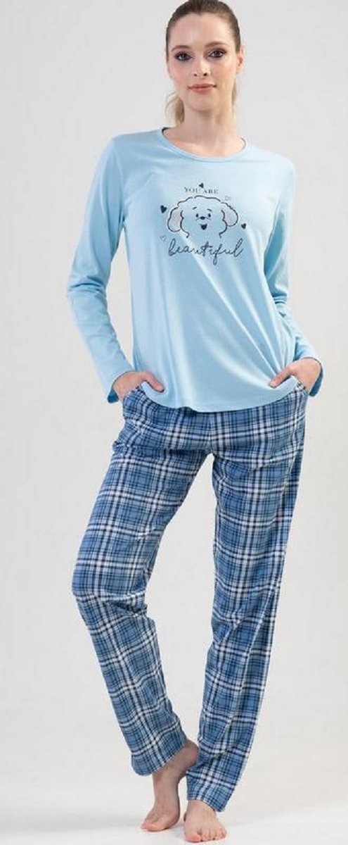 Mooie katoenen damespyjama in de kleur blauw M