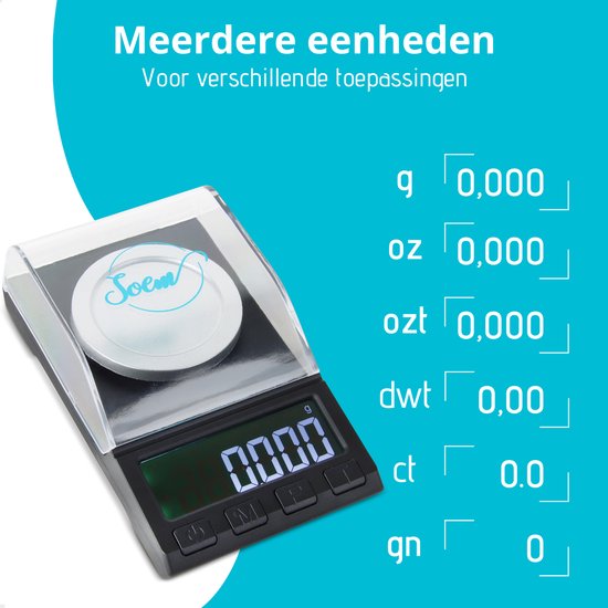 SOEM® Digitale Precisie Weegschaal 0,001 tot 100 gram Tarra functie -  Pocket scale -... | bol.com