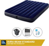 Intex Luchtbedset Intex Luchtbed - Twijfelaar - 137 x 191 x 25 cm - Blauw + Intex Elektrische Pomp - 650 Liter/min + Hoeslaken Zwart + Reparatieset