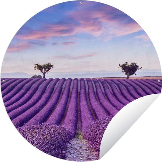 Tuincirkel Lavendel - Natuur - Paars - Bomen - Bloemen - 60x60 cm - Ronde Tuinposter - Buiten