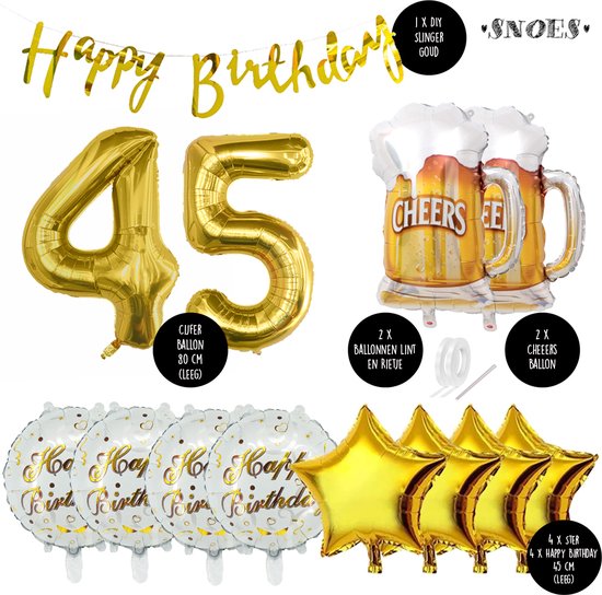 45 Jaar Verjaardag Cijfer ballon Mannen Bier - Feestpakket Snoes Ballonnen Cheers & Beers - Herman