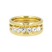 My Bendel - Gouden Zirkonia ringen set - Ringenset met zirkonia ring in het midden - Met luxe cadeauverpakking
