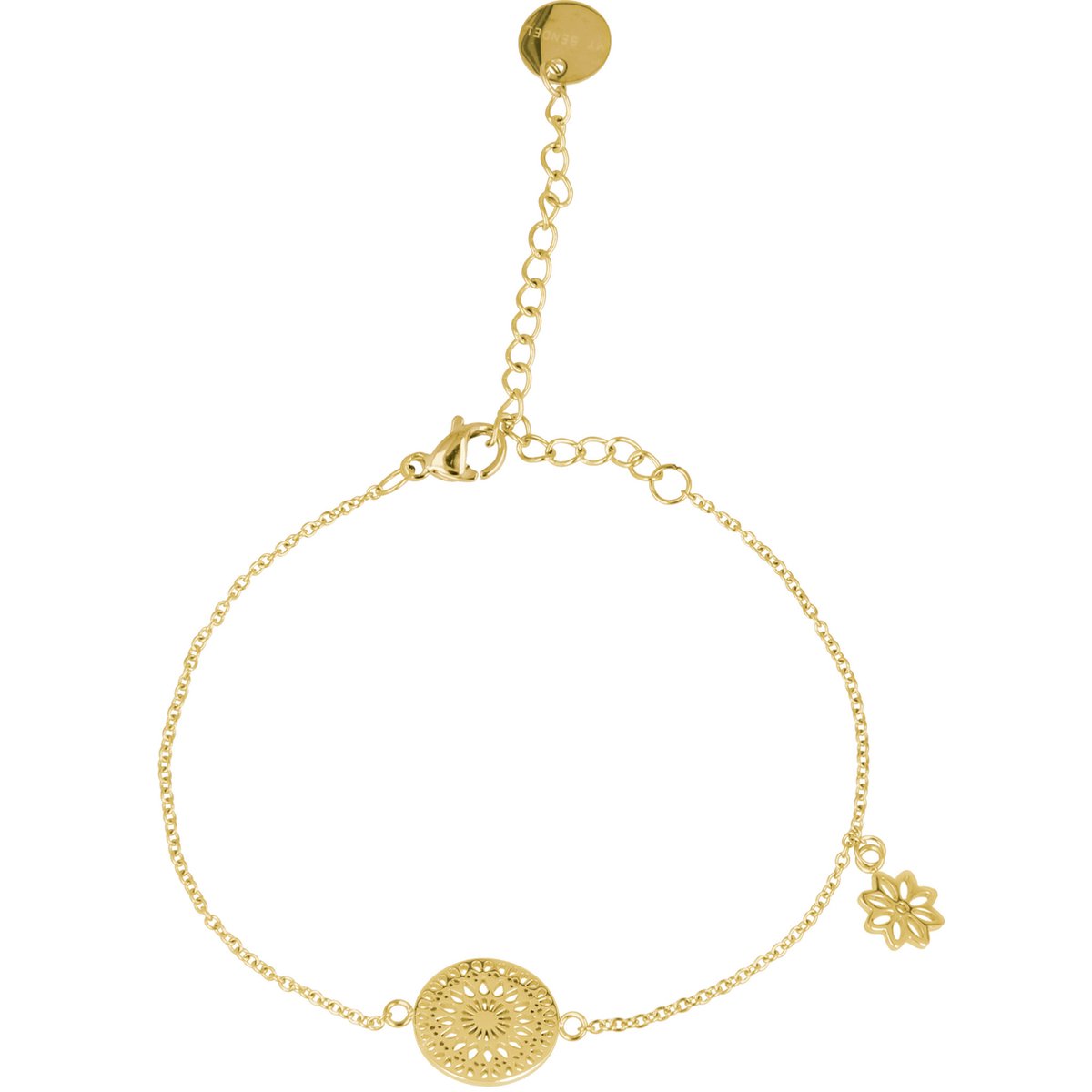 My Bendel - Gouden armband met Mandala - Gouden bedelarmband met mandala, gemaakt van edelstaal - Met luxe cadeauverpakking