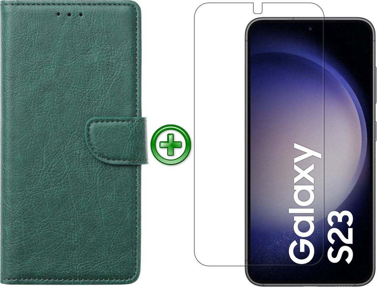 Samsung Galaxy S23 hoesje - Met Samsung S23 Screenprotector - Portemonnee Cover - Groen