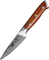 Couteau d'office Damas (67 couches) | Xinzuo B13 Yu | Luxe et professionnel | Acier Damas tranchant comme un rasoir | Couteau d'office 20 cm avec lame de 9 cm | Avec manche en palissandre