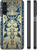 Hoesje Customize Geschikt voor Samsung Galaxy A14 5G Back Cover Siliconen Hoesje met Zwarte rand Beige Flowers