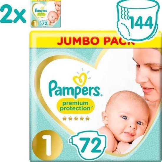 Pampers Premium - 1 (2-5 kg) - 144 - Maandbox | bol.com