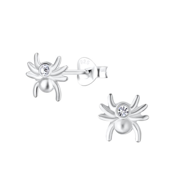 Joy|S - Zilveren spin oorbellen - 8 mm - zilver met wit kristal