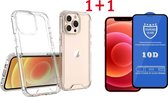 Hoesje Shock Proof Siliconen Hoes Case - geschikt voor Apple iphone 12 - 1X 10D Screen Protector Full cover glas