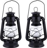 Set de 4 pièces LED tempête lanterne / vent léger noir sur piles 11,5 x 15 x 24 cm - Lanternes de camping / jardin avec éclairage LED