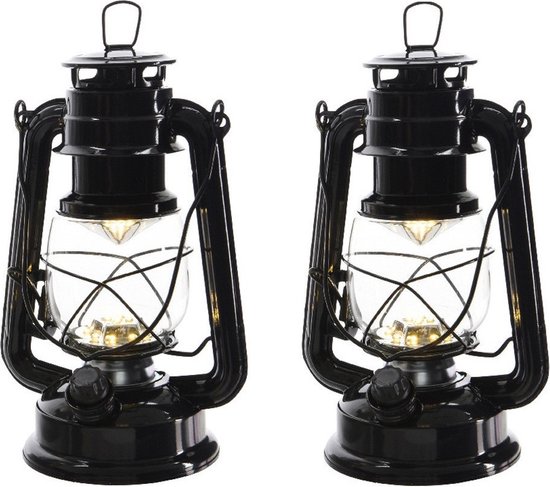 Lumineo Stormlantaarn - set 4x - LED licht - zwart - 24 cm - Campinglamp/campinglicht