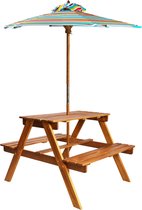 vidaXL Table de pique-nique pour enfants avec parasol 79x90x60 cm en bois d'acacia massif