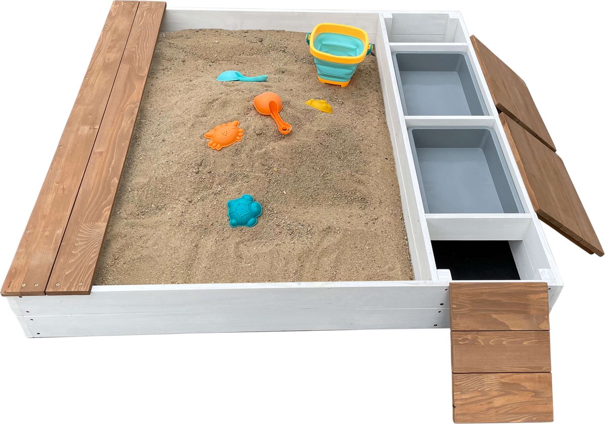 AXI Evy Zandbak met waterbakken en opbergruimte Wit/bruin - Inclusief accessoireset — afbeelding 12