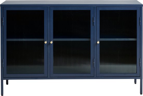 Dressoir Metaal Blauw - 132cm - 3-Deurs - Soft Closing - Kast Bronco - Giga Living