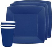 Santex feest/verjaardag servies set - 20x gebaksbordjes en bekertjes - kobalt blauw - karton
