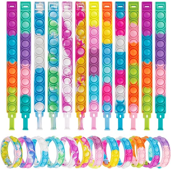 Partizzle Lot de 24 Bracelets Fidget Toys Pop It – Cadeaux de distribution – Cadeaux de friandises – Pour Enfants et tout-petits