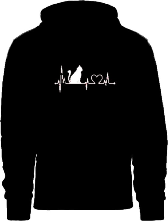 Grappige hoodie - trui met capuchon - hartslag - heartbeat - poes - kat - kitten - kater - dierenliefde - dierenliefhebber - katten - poezen - maat XXL