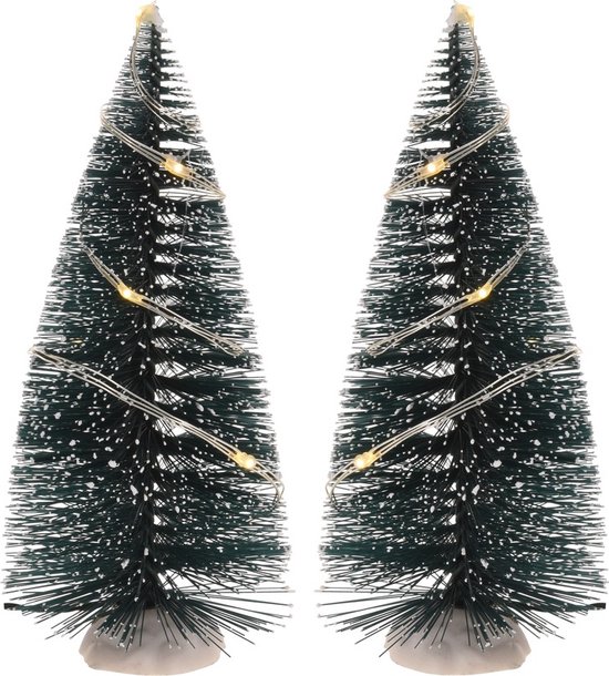 2x Kerstdorp onderdelen straatverlichting kerstbomen 15 cm - Met verlichting - Kerstversieringen/kerstdecoraties