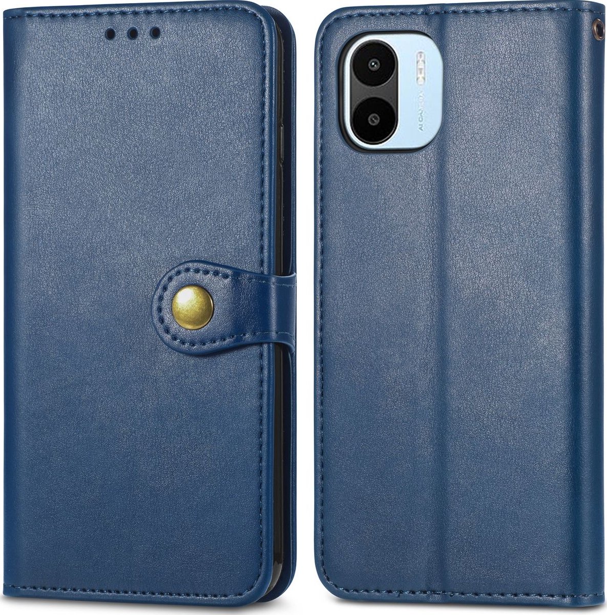 Mobigear Telefoonhoesje geschikt voor Xiaomi Redmi A1 4G Hoesje | Mobigear Snap Button Bookcase Portemonnee | Pasjeshouder voor 3 Pasjes | Telefoonhoesje voor Pinpas / OV Kaart / Rijbewijs - Blauw
