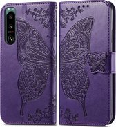 Mobigear Telefoonhoesje geschikt voor Sony Xperia 5 IV Hoesje | Mobigear Butterfly Bookcase Portemonnee | Pasjeshouder voor 3 Pasjes | Telefoonhoesje voor Pinpas / OV Kaart / Rijbewijs - Paars