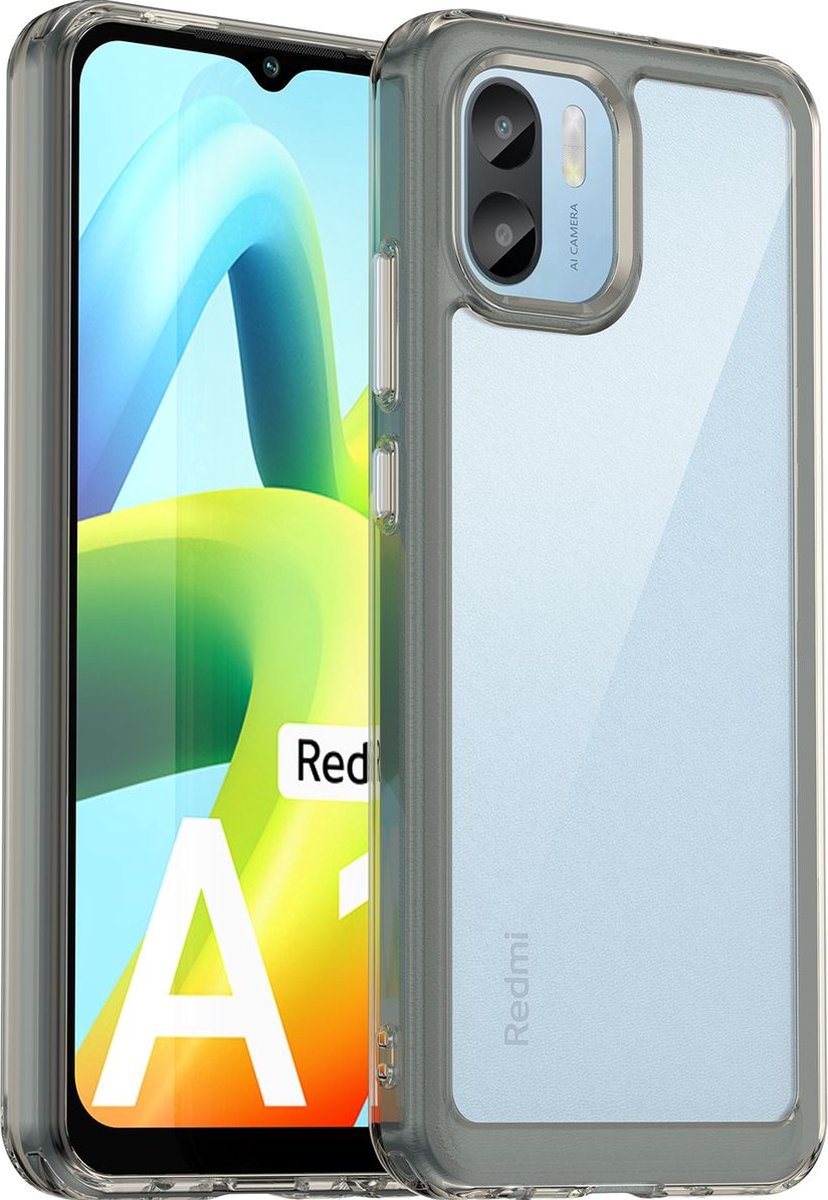 Mobigear Hoesje geschikt voor Xiaomi Redmi A1 4G Telefoonhoesje Hardcase | Mobigear Crystal Backcover Shockproof | Schokbestendig Redmi A1 4G Telefoonhoesje | Anti Shock Proof - Transparant / Grijs