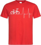 Grappig T-shirt - hartslag - heartbeat - fiets - fietsen - wielrennen - mountainbike - fietssport - sport - maat M