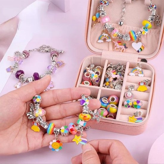 Liangding 910-delige Kralenset Voor Armbanden – 6 & 8 Mm, Met Eenhoorn- En Hartaccessoires, Elastisch Koord, Voor Meisjes Van 5-12 Jaar – DIY Sieradendoos