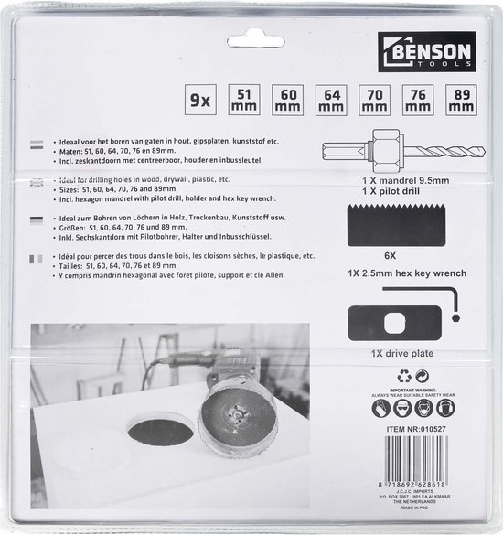 Benson Gatenzaag Set - 9-Delig, Verschillende Maten voor Hout, Gasbeton en Gipsplaten - Benson