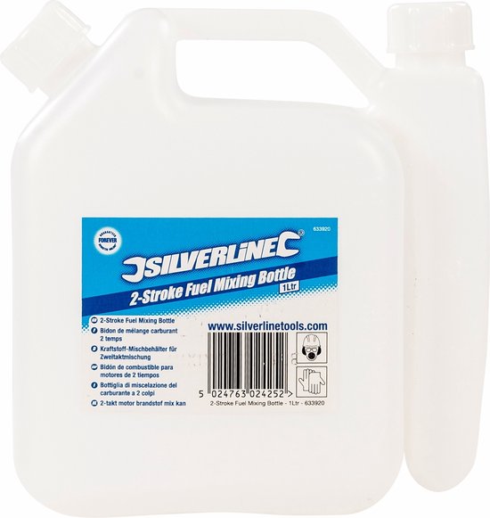 Bidon Mélange Carburant 2 Temps Silverline - Polyéthylène, Graduations 50:1 à 20:1, Bec Verseur - Pour Moteurs 2 Temps
