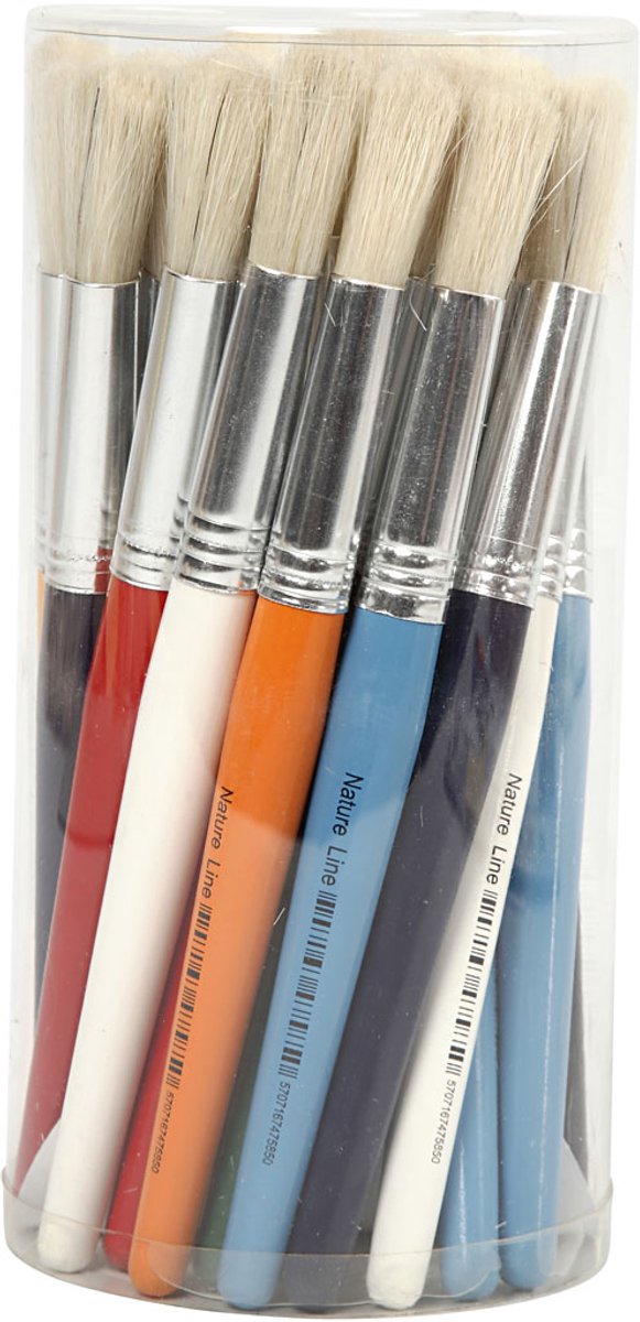Kwasten voor Kinderen, L: 19 cm, B: 12 mm, rond, 30 stuk/ 1 doos