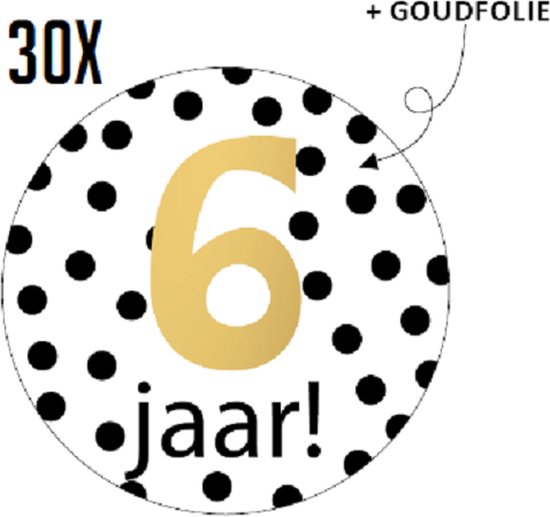 Foto: 30x sluitsticker hoera 6 jaar rona design sluitstickers 40mm goudfolie jarig hoera feest uitdelen sluitzegel traktatiesticker verjaardag 6 jaar traktatie 30 stuks stickers cadeausticker