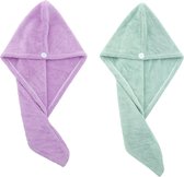 2x Haarhanddoek - Hoofdhanddoek - Hair towel - Sneldrogende handdoek - Haardroger - Haar handdoek - Groen/Paars