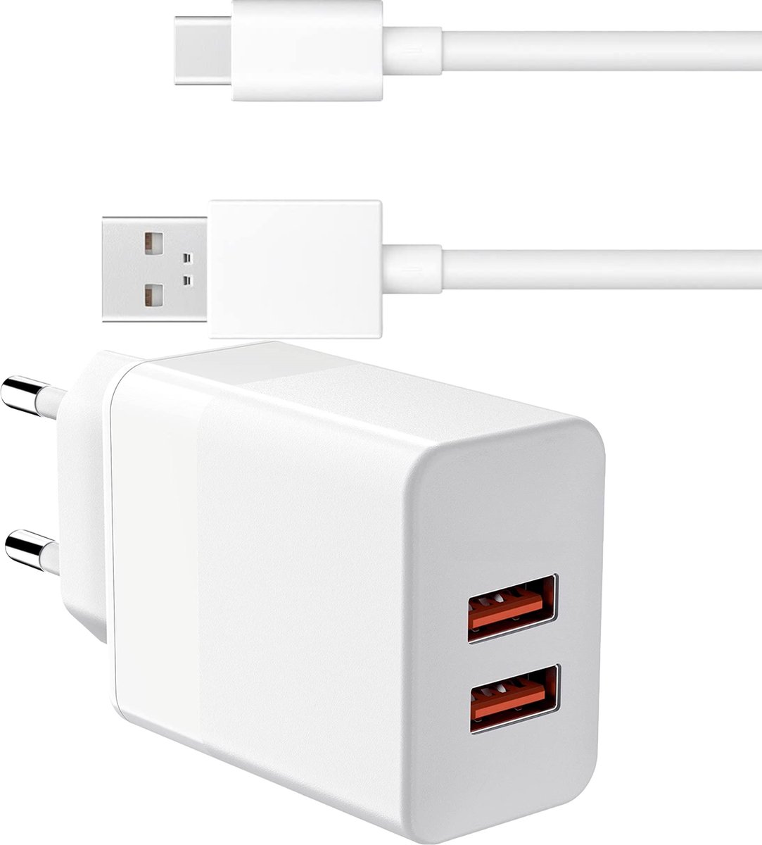 2.4A USB Lader met USB C Kabel - 1 Meter - 12W - Oplader voor o.a A54, A25, A24, A23, A53