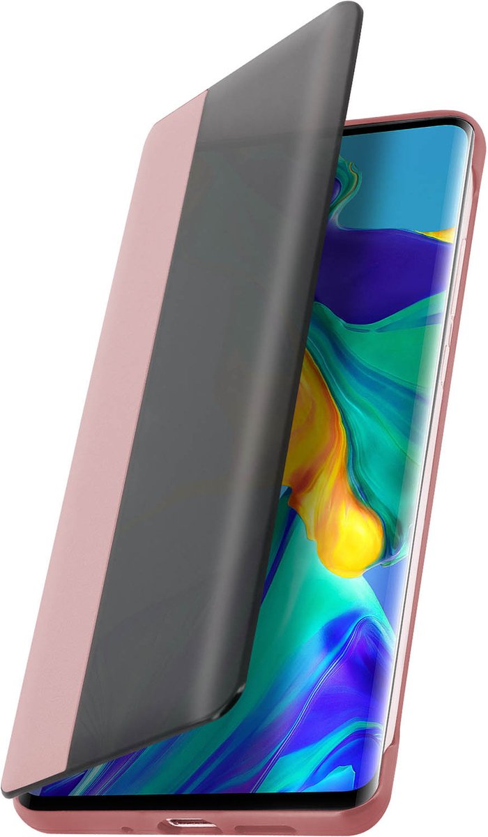 Avizar Foliohoes Geschikt voor Huawei P30 Pro met Smart Window - champagne, Rose goud