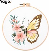 Yago Gele Vlinder op Bloemenpracht - Borduurpakket | Starterskit | Alles inbegrepen | Patroon | Borduurring | Borduurgaren | Voor volwassen | Creatief | Hobby | Borduren | Ontstressen | Borduurset